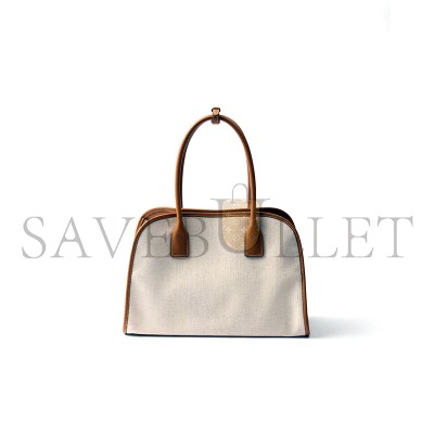 PRADA MEDIUM LINEN BLEND AND LEATHER TOTE BAG 1BG572 (35*22*18cm)